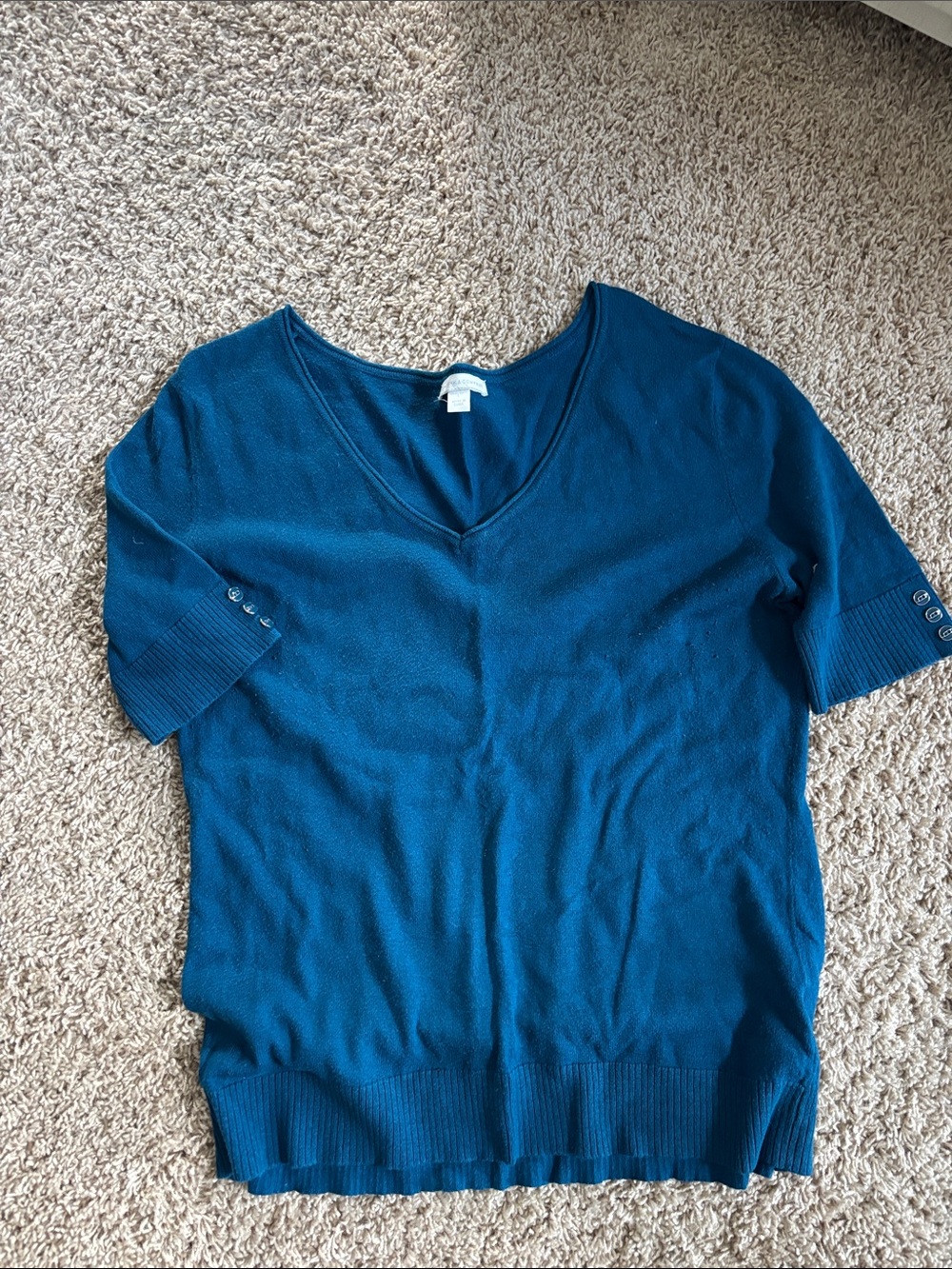 New York & Co. Women's Teal V-Neck Short Sleeve Sweater Top Size L